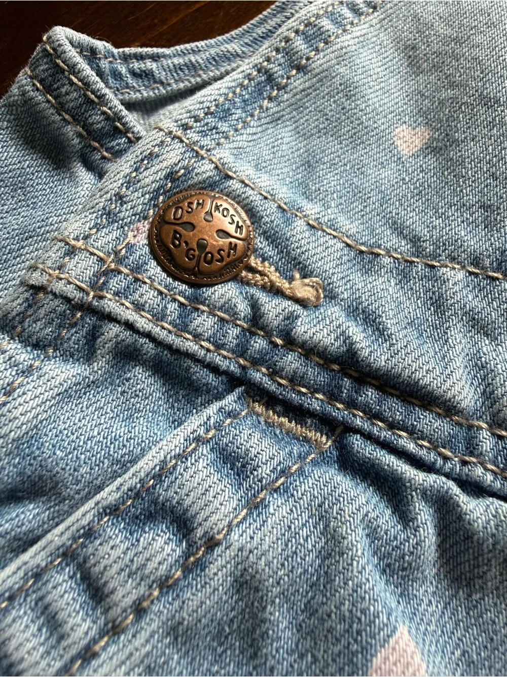 OshKosh B'gosh Light Blue Denim Overalls with Pink Heart Accents
